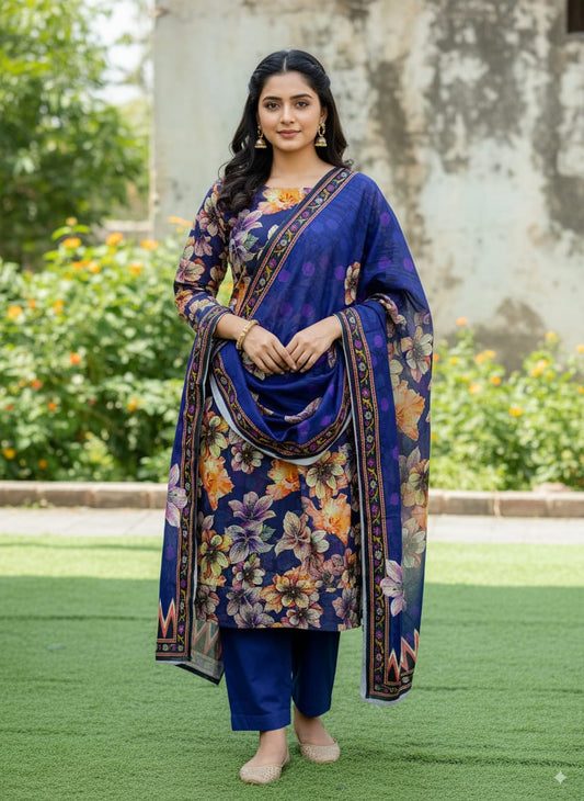 3Pc Linen Allover Unstitched Suit