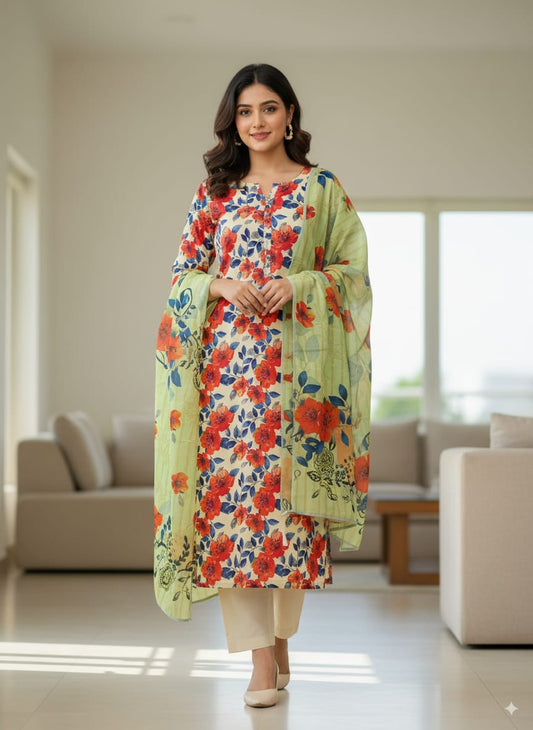 3Pc Linen Allover Unstitched Suit